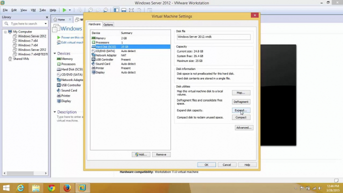 how to increase virtual hard disk file size in vmware workstation