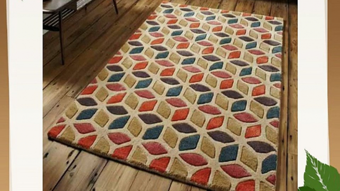 Think Rugs Fusion FS 04 Wool Blend Hand Tufted Rug Beige/Multi 120 x 170 Cm