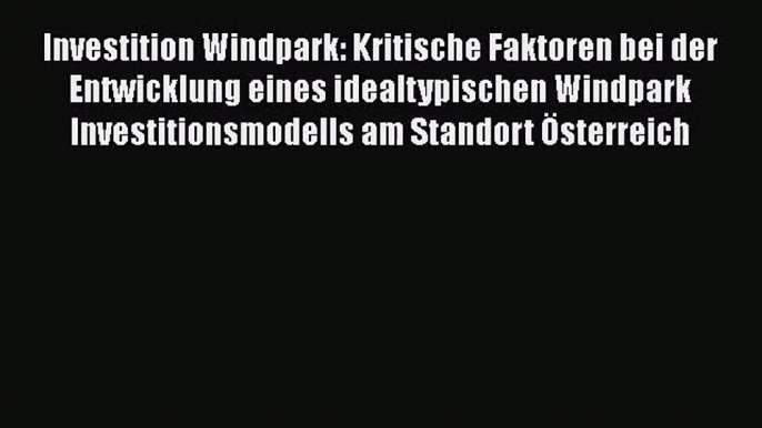 Investition Windpark: Kritische Faktoren bei der Entwicklung eines idealtypischen Windpark