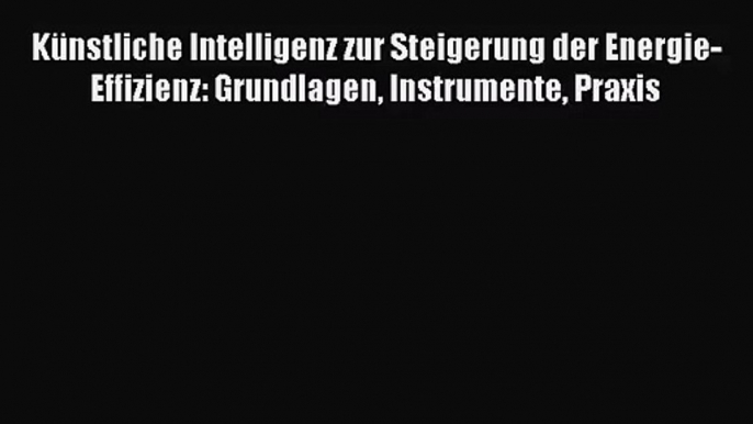 Künstliche Intelligenz zur Steigerung der Energie-Effizienz: Grundlagen Instrumente Praxis