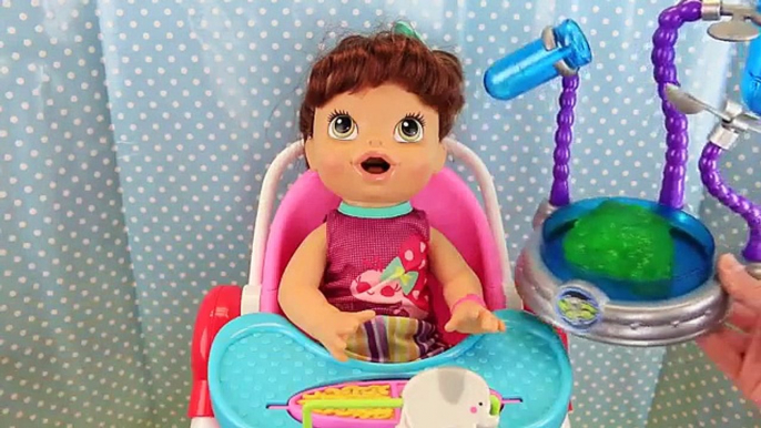 Baby Alive Lucy Dolls EATS SLIME!!! Gooey Green Food & Gross Diaper Change by DisneyCarToys