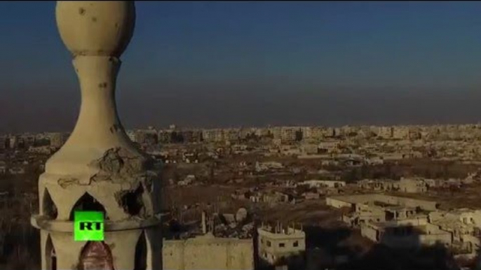 Concrete Wasteland: Drone buzzes devastated Damascus neighborhood