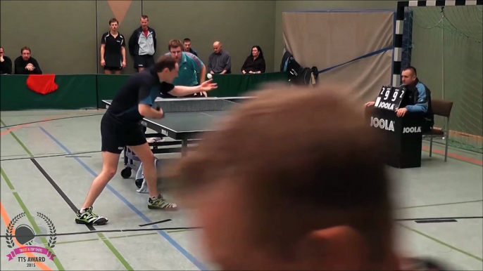 Crazy table tennis shot leaves opponent speechless and player to the ground!