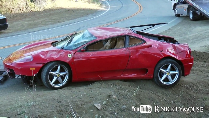 Crazy Ferrari Crash , Car Flips Down Steep Embankment