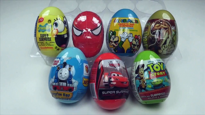 7 Plastic Surprise Eggs Unboxing Cars 2 Thomas Spongebob Toy Story