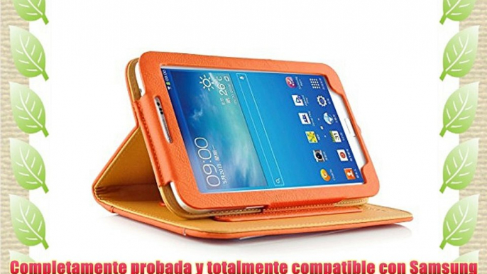 JAMMYLIZARD | Funda De Piel Para Samsung Galaxy TAB 3 7.0 Tipo Libro Con Soporte NARANJA /