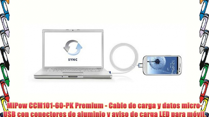 MiPow CCM101-60-PK Premium - Cable de carga y datos micro-USB con conectores de aluminio y