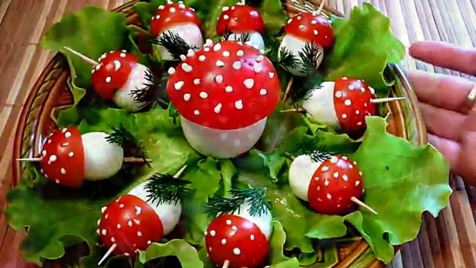 Грибы из помидор и яиц! Украшения из овощей! Mushrooms of tomato and eggs!