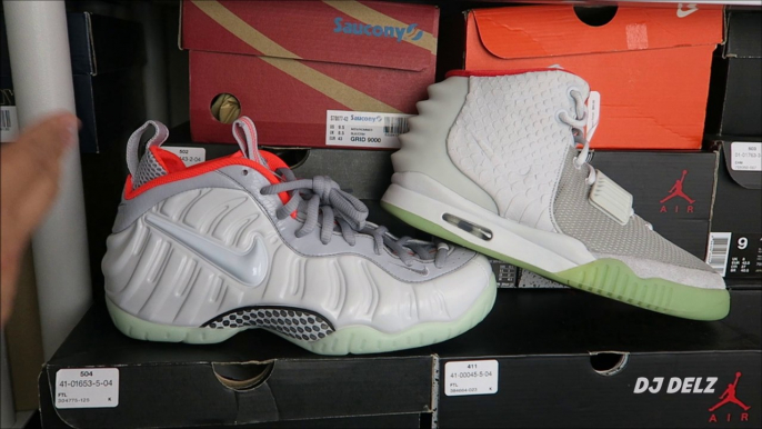 Nike Air Foamposite Pure Platinum Yeezy Sneaker Review With Comparison To Kanye's Shoe + Glow Test With Dj Delz