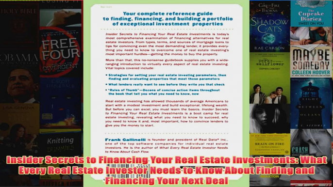 Download PDF  Insider Secrets to Financing Your Real Estate Investments What Every Real Estate Investor FULL FREE