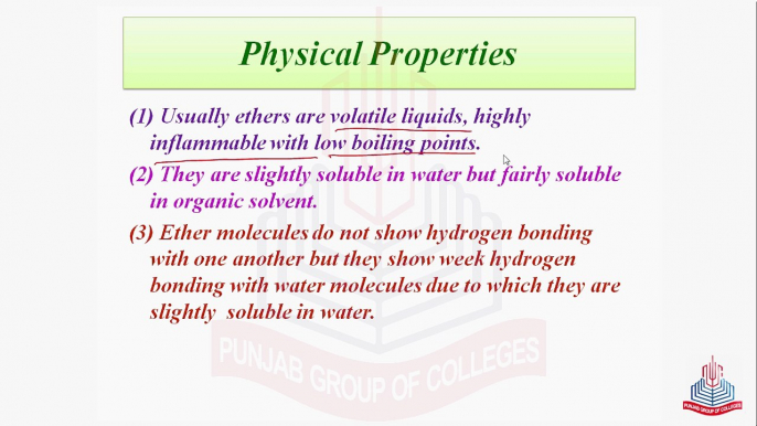 Preparation of  Ethers  , Physical & Chemical Properties of  Ethers