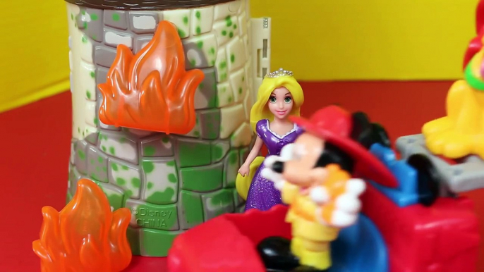 Mickey Mouse Firehouse DisneyCarToys Peppa Pig House Fire, Minnie Mouse, Disney Princess Rapunzel