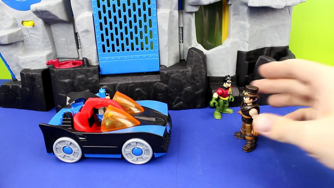 Imaginext Magician Tries to take Batman Robin cape Batcopter Batmobile Batcave toys stories