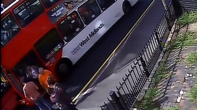 Dramatic CCTV footage of buses crashing into each other in Birmingham.