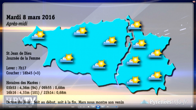 [HPyTv] La Météo des Pyrénées Tarbes Pau Bayonne (8 mars 2016)