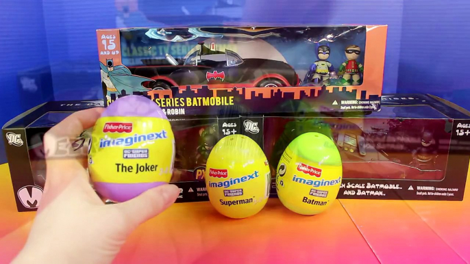 Imaginext Surprise Eggs with Mezitz DC Batmobile Batman Robin Superman Bane Joker Fisher Price