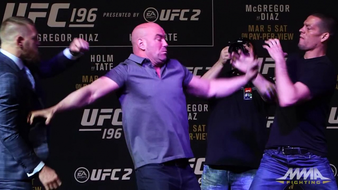 UFC 196_ Conor McGregor, Nate Diaz Almost Scuffle After Staredown