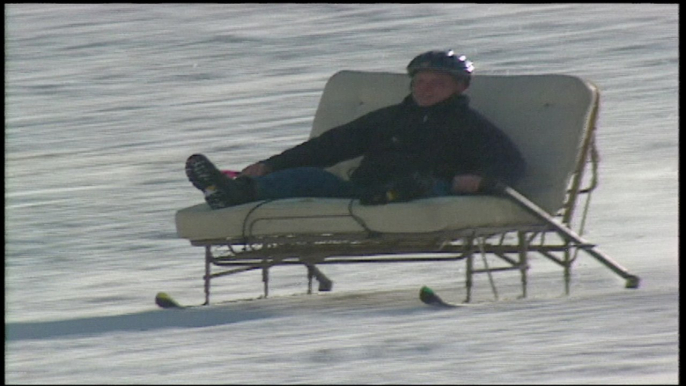 Furniture Racing - snow, a steep hill and furniture. What could possibly go wrong?