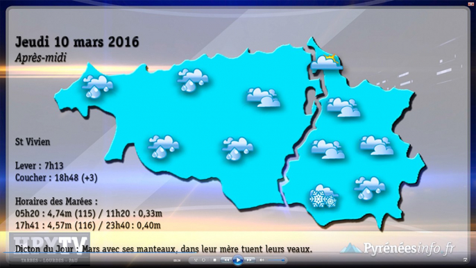 [HPyTv] La Météo des Pyrénées Tarbes Pau Bayonne (10 mars 2016)