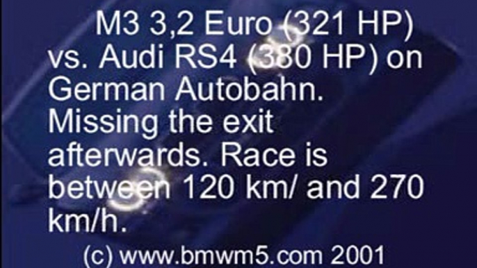 BMW M3 racing an Audi RS4 on the autobahn