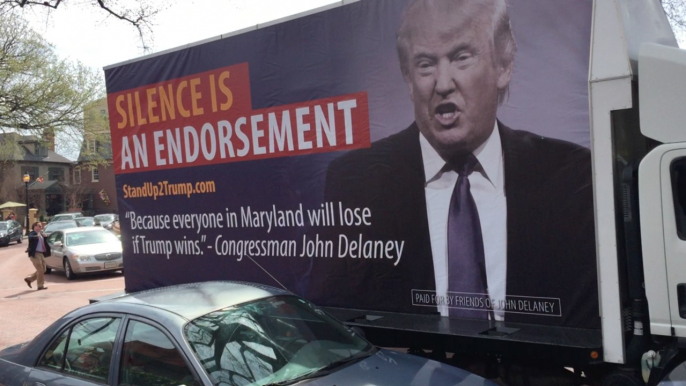 Anti-Trump mobile drives in circles around the Maryland state house