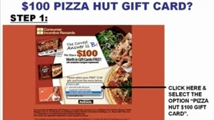 FREE $100 Pizza Hut Gift Card / Coupons / Certificate (US)