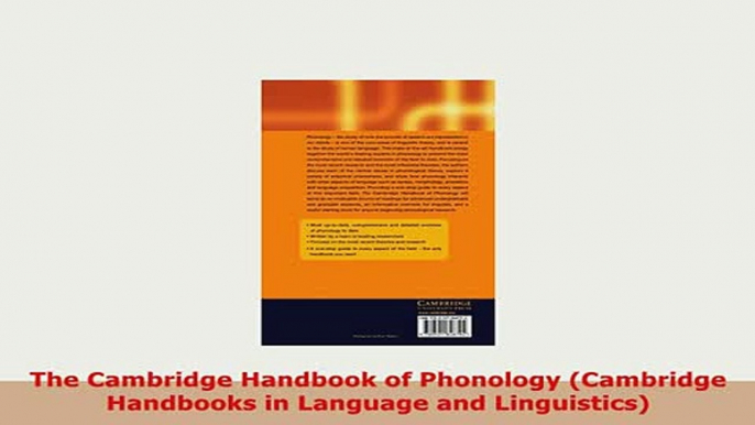 PDF  The Cambridge Handbook of Phonology Cambridge Handbooks in Language and Linguistics Ebook