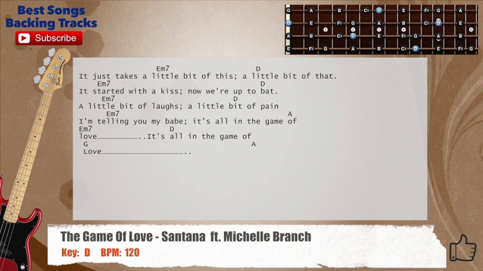 The Game Of Love - Santana  ft. Michelle Branch Bass Backing Track with scale, chords and lyrics