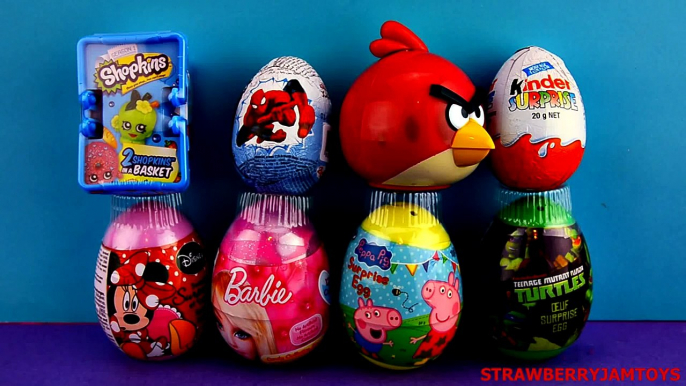 Spiderman Shopkins Barbie Kinder Surprise Peppa Pig TMNT Minnie Surprise Eggs StrawberryJamToys