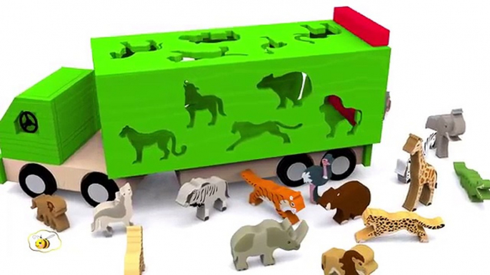 Trucks for children. Learn wild animals in English! Cartoons for babies 1 year
