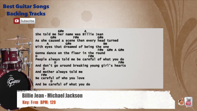 Billie Jean - Michael Jackson Drums Backing Track with chords and lyrics