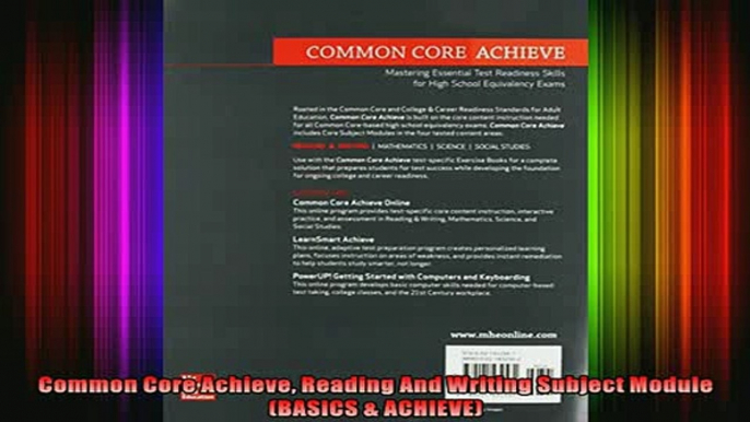 Read  Common Core Achieve Reading And Writing Subject Module BASICS  ACHIEVE  Full EBook