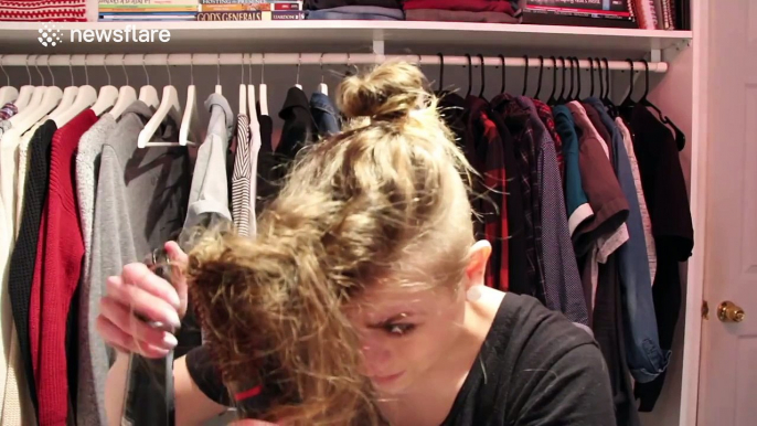 Girl has the ultimate hair disaster, so cuts her hair off during vlog