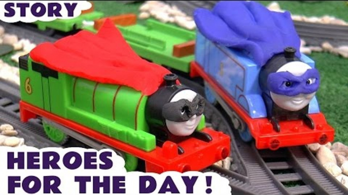 HEROES FOR THE DAY --- Join Thomas and Percy dress up as Batman and Robin to help find Surprise Eggs, Featuring DC Comics Superheroes, Play Doh, Justice League, Spongebob, TMNT, Green Arrow, Disney Cars and many more family fun toys