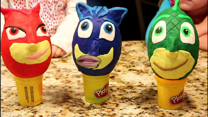 PJ Masks Giant Play Doh Surprise Eggs Disney Blind Bags Owlette Gekko Catboy