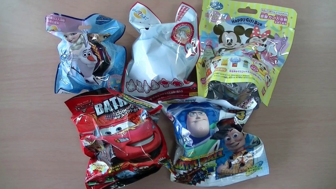 Disney 5 Surprise Eggs Big Hero 6 Baymax Frozen TOY STORY Cars Mickey Mouse Pixar Bath Ball びっくらたまご