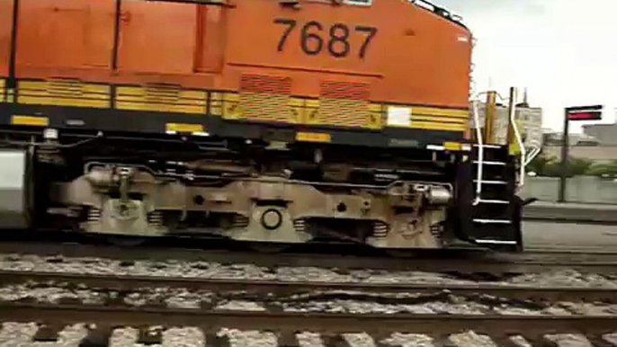 BNSF #7687 Leads Piggyback North, UP Power, Joliet IL