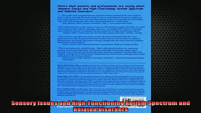 FREE PDF  Sensory Issues and HighFunctioning Autism Spectrum and Related Disorders  BOOK ONLINE