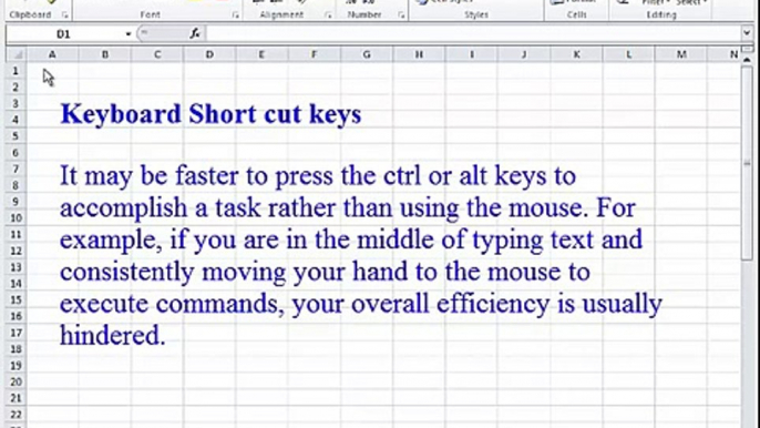 Excel 2010: How To Use the Keyboard Shortcut Keys?-Tutorial Tips and Tricks