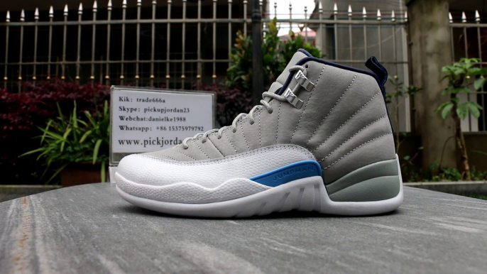 Air Jordan 12 Grey/University Blue Authentic Shoes HD Review From PickJordan23.cn