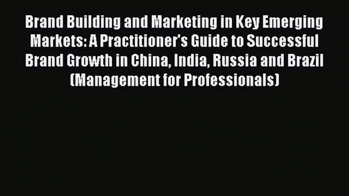 Read Brand Building and Marketing in Key Emerging Markets: A Practitioner's Guide to Successful