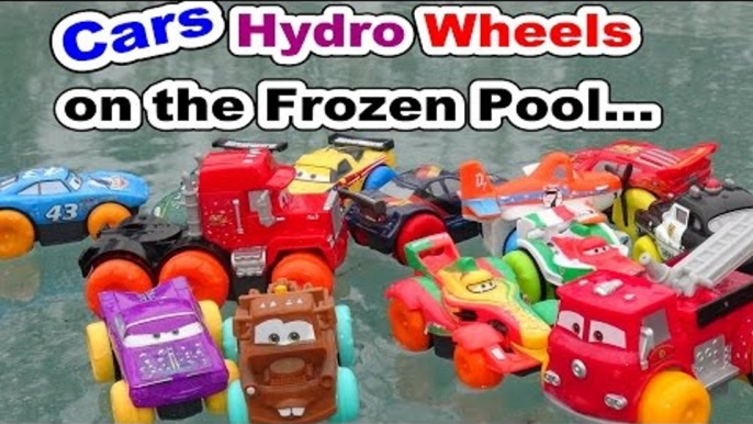 Pixar Cars Hydro Wheels on the Frozen Pool Lightning McQueen, Mater Ramone Sheriff Mack and Red