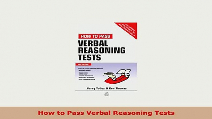 PDF  How to Pass Verbal Reasoning Tests Download Online