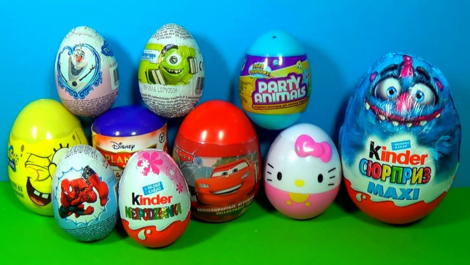 10 surprise eggs! Kinder Surprise MAXI Disney Cars MARVEL SpiderMan FROZEN Planes SpongeBob!