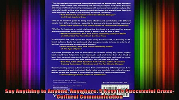 Downlaod Full PDF Free  Say Anything to Anyone Anywhere 5 Keys To Successful CrossCultural Communication Online Free