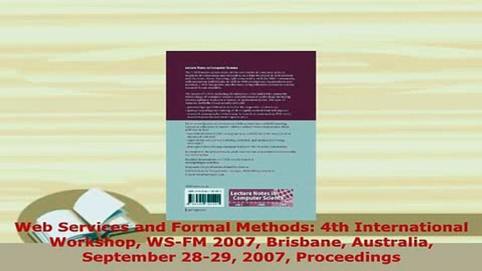 Download  Web Services and Formal Methods 4th International Workshop WSFM 2007 Brisbane Australia  EBook