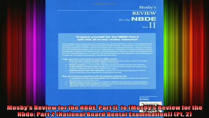 DOWNLOAD FREE Ebooks  Mosbys Review for the NBDE Part II 1e Mosbys Review for the Nbde Part 2 National Full Ebook Online Free