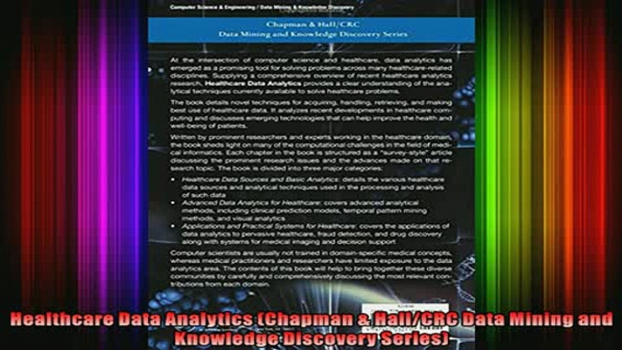 Downlaod Full PDF Free  Healthcare Data Analytics Chapman  HallCRC Data Mining and Knowledge Discovery Series Free Online