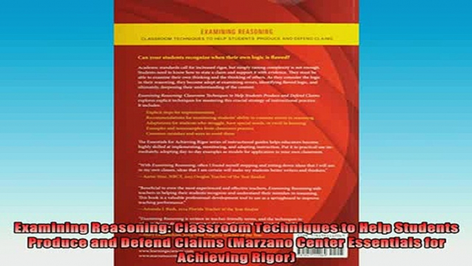 Free Full PDF Downlaod  Examining Reasoning Classroom Techniques to Help Students Produce and Defend Claims Full Ebook Online Free