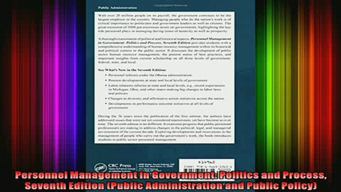 Free PDF Downlaod  Personnel Management in Government Politics and Process Seventh Edition Public  BOOK ONLINE